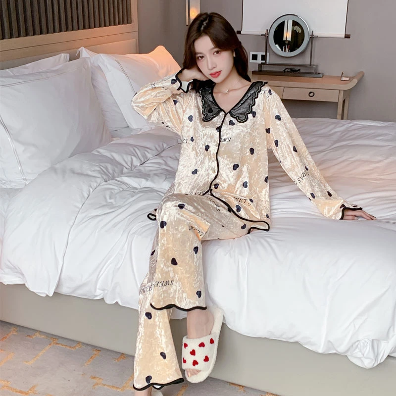 金丝绒睡衣女春秋冬新款长袖开衫高级感女士家居服套装可外穿Z