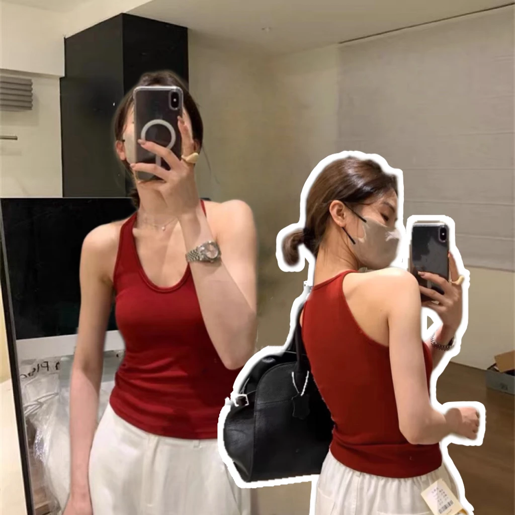 【设计款】挂脖法式带胸垫显瘦美背吊带背心女内搭修身辣妹