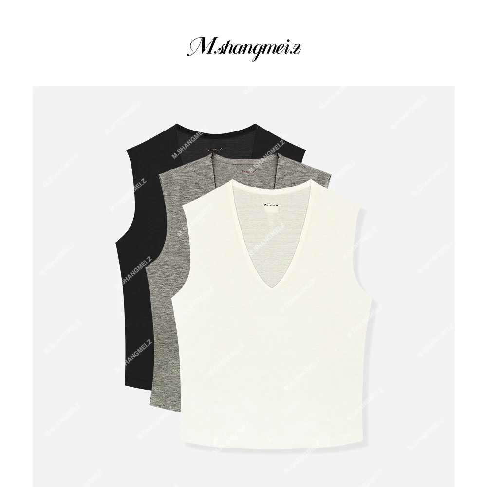 M.SHANGMEI.Z/沐熙【夏日必备】美大哥垂感大V领针织背心X05T3353