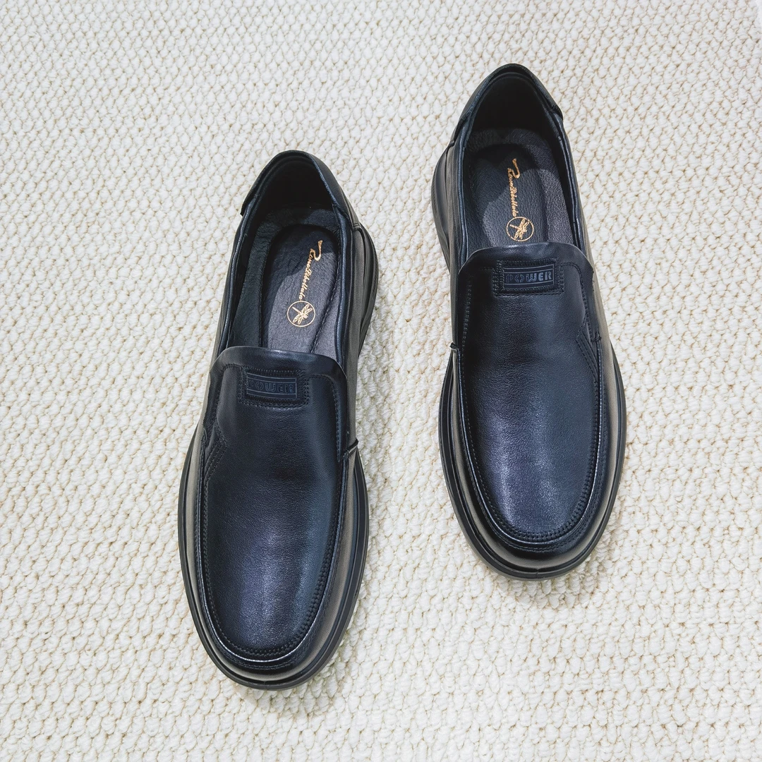 秋季软底舒适真皮透气商务休闲一脚蹬男士爸爸鞋皮鞋