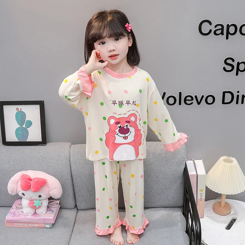 女童莫代尔睡衣薄款小女孩宝宝长袖空调服可爱套装夏季儿童家居服