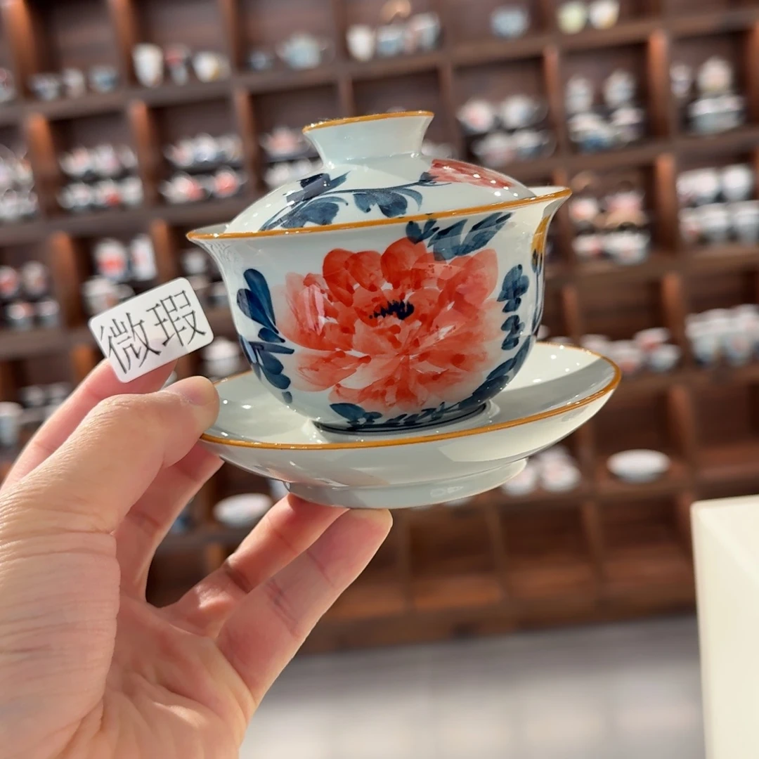 釉下手绘茶具微瑕