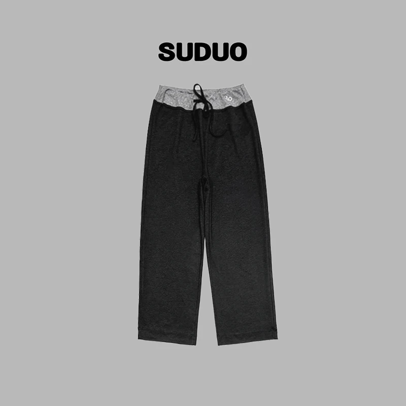 「SUDUO」朵朵2025新款高腰拼接垂顺抽绳阔腿休闲裤S250042