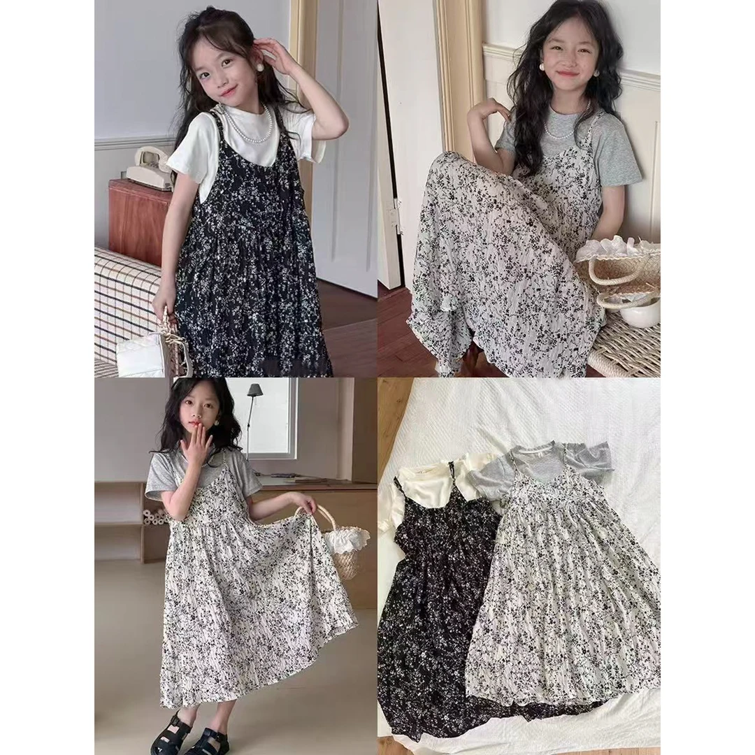 夏季新款女童真两件公主裙女孩气质长款连衣裙显瘦zb5887简约童品