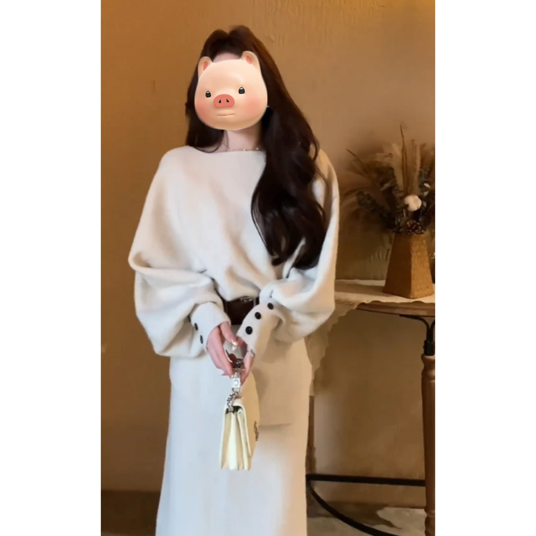 巨好看的秋装搭配一整套冬季女装小香风镂空毛衣半身裙子两件套装