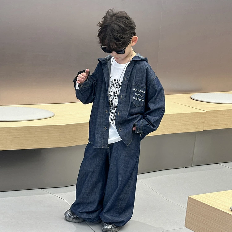 HY2563儿童牛仔套装2025春季新款男童宽松中小童帅气两件套