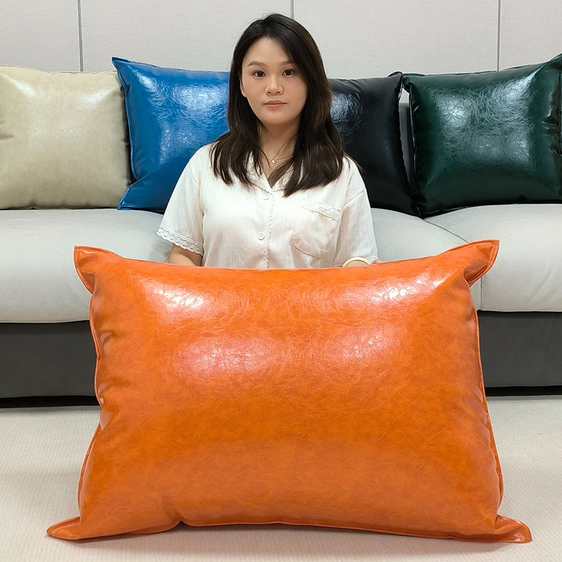 油蜡皮抱枕仿真皮客厅沙发靠垫pu大靠枕套床头靠背罩腰枕不含芯