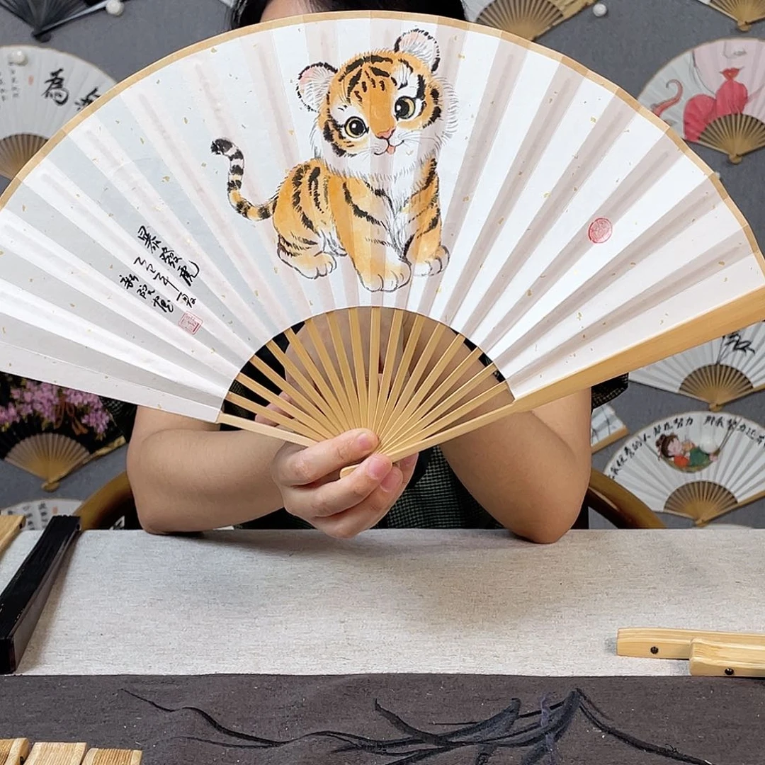 国画8寸水磨玉竹-纯手绘-文玩扇骨（默认粘好）