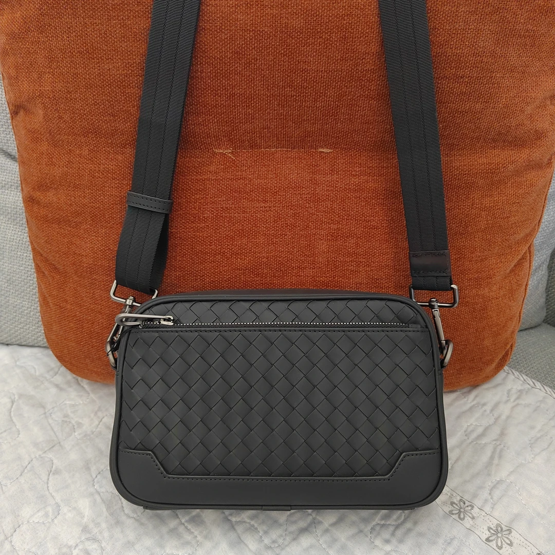 头层牛皮手工编织相机包大号单肩包斜挎包真皮黑色斜跨包编制新款