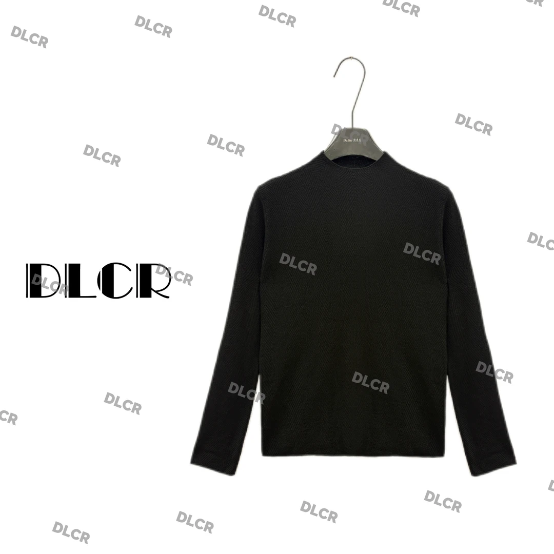 DLCR【大琳】2025新款修身打底衫轻奢百搭女士圆领黑色针织衫打底衫