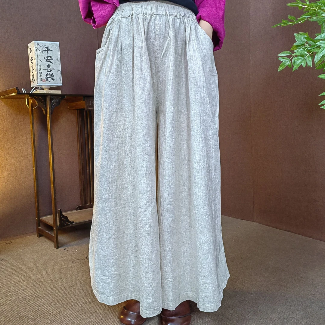 布麻小屋7035高品质亚麻休闲时尚气质百搭纯色宽松裙裤