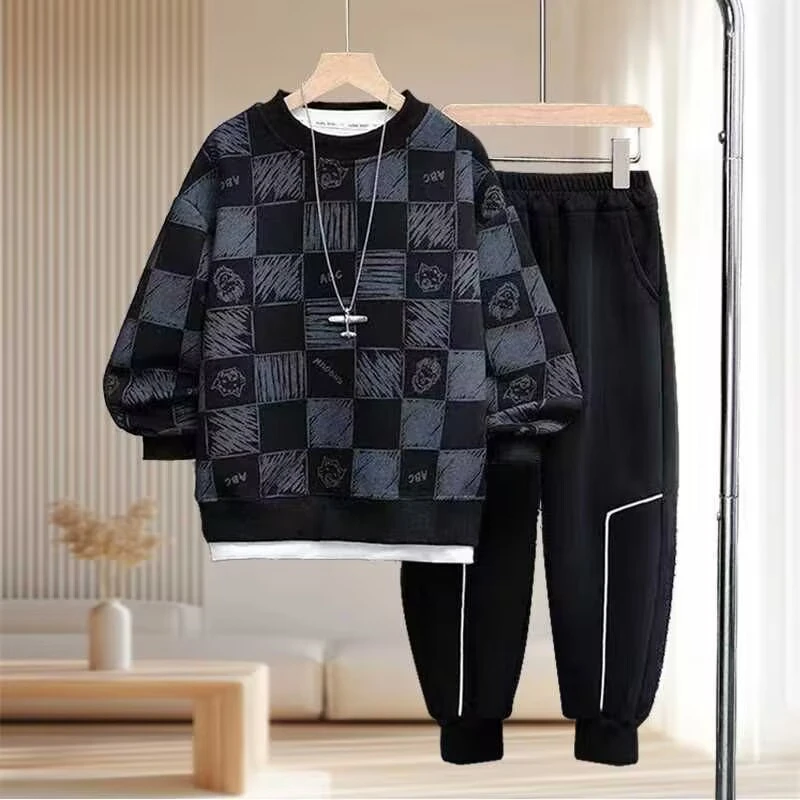 胖童装男童加肥加大春秋卫衣套装宽松休闲中大童新款长袖两件套潮