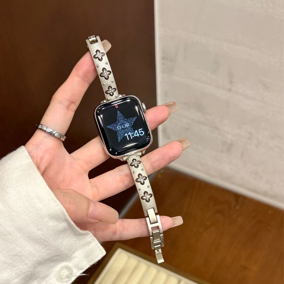 适用苹果手表AppleWatchS9高级7女生布契拉提SE手镯S10金属S8表带