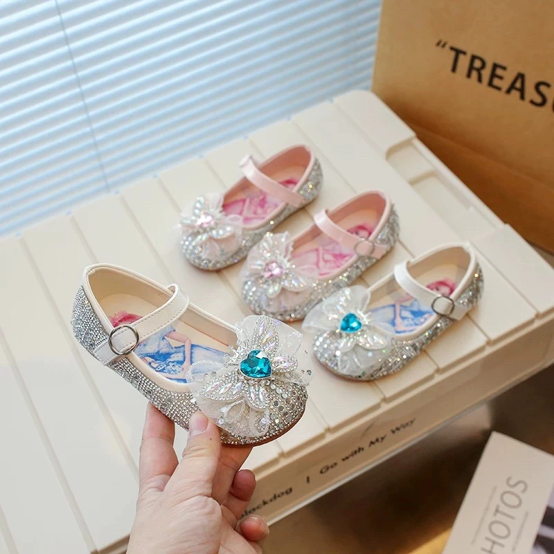 女童2025春秋新款软底水晶蝴蝶单鞋魔术贴皇冠公主鞋2006