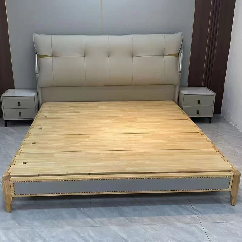 【心心相印】软床橡胶木鲁班工艺全榫卯刺绣牛皮主卧大床双人床婚床