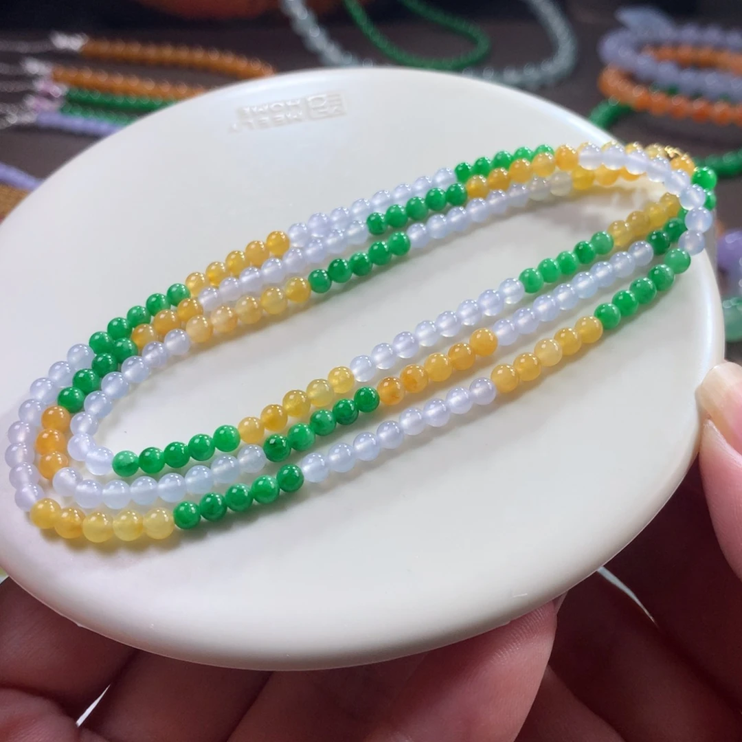 翡翠未镶嵌手链翡翠冰胶底三彩多宝卡3.60+