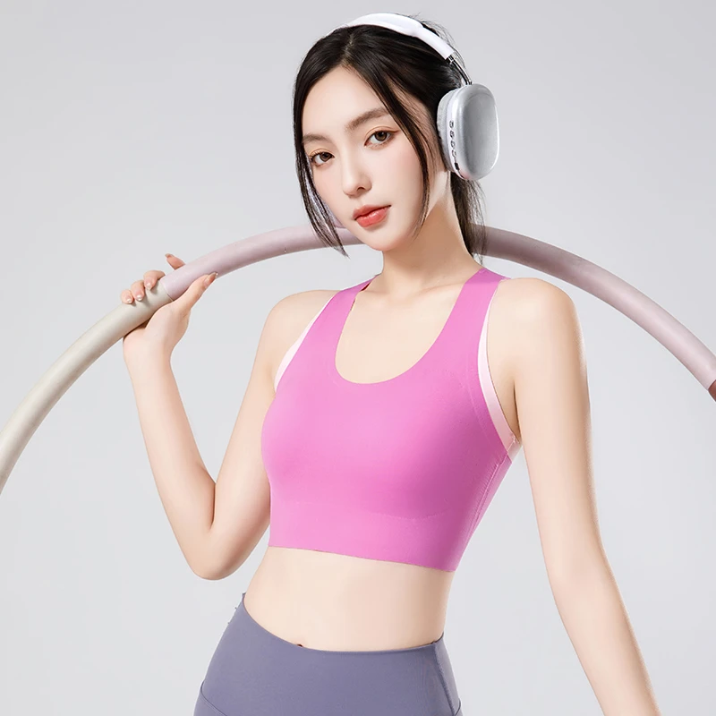 瑶BZYT舒适无痕裸感运动内衣女固定杯外穿瑜伽健身服背心文胸
