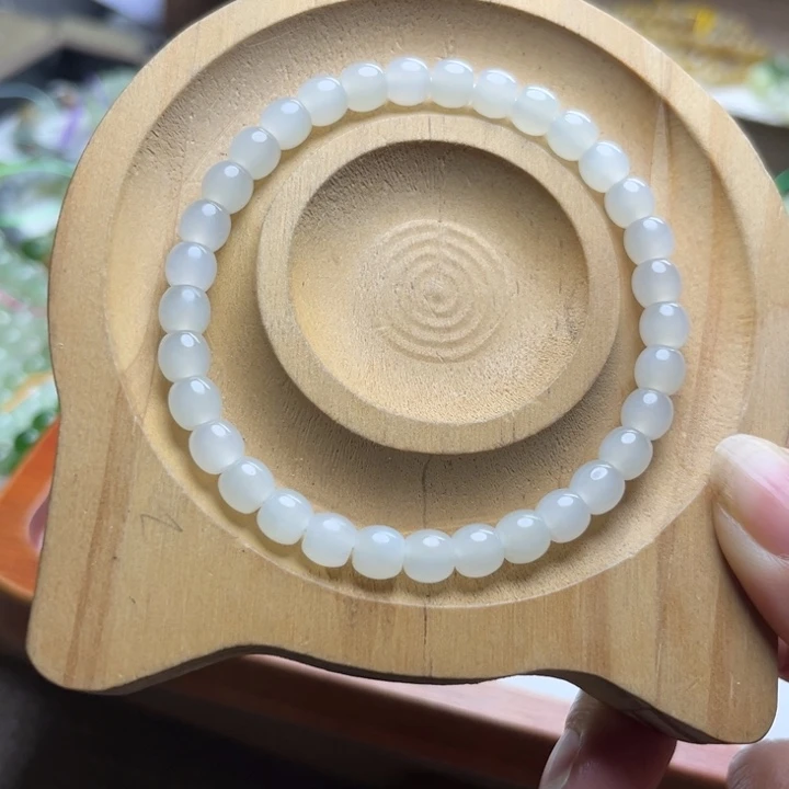 和田玉未镶嵌手链6mm白冰晴直切