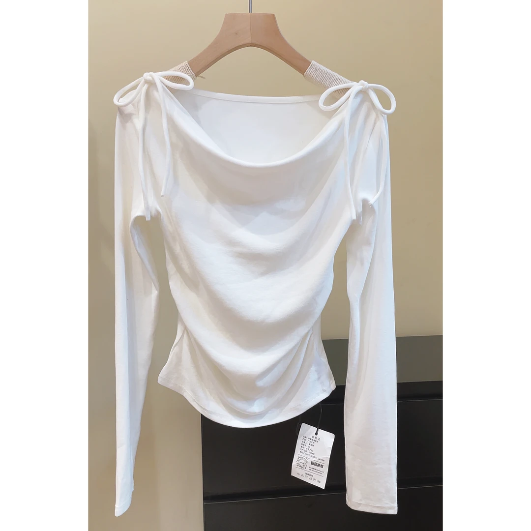 大脸喵 赤恋佳人 蝴蝶结显瘦T恤女秋季气质优雅百搭长袖背心