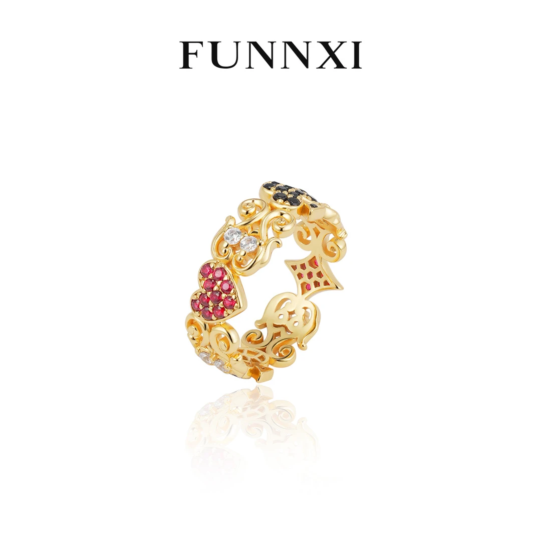 FUNNXI 培育红宝石【王牌游戏】镶培育红宝 时尚百搭戒指女款