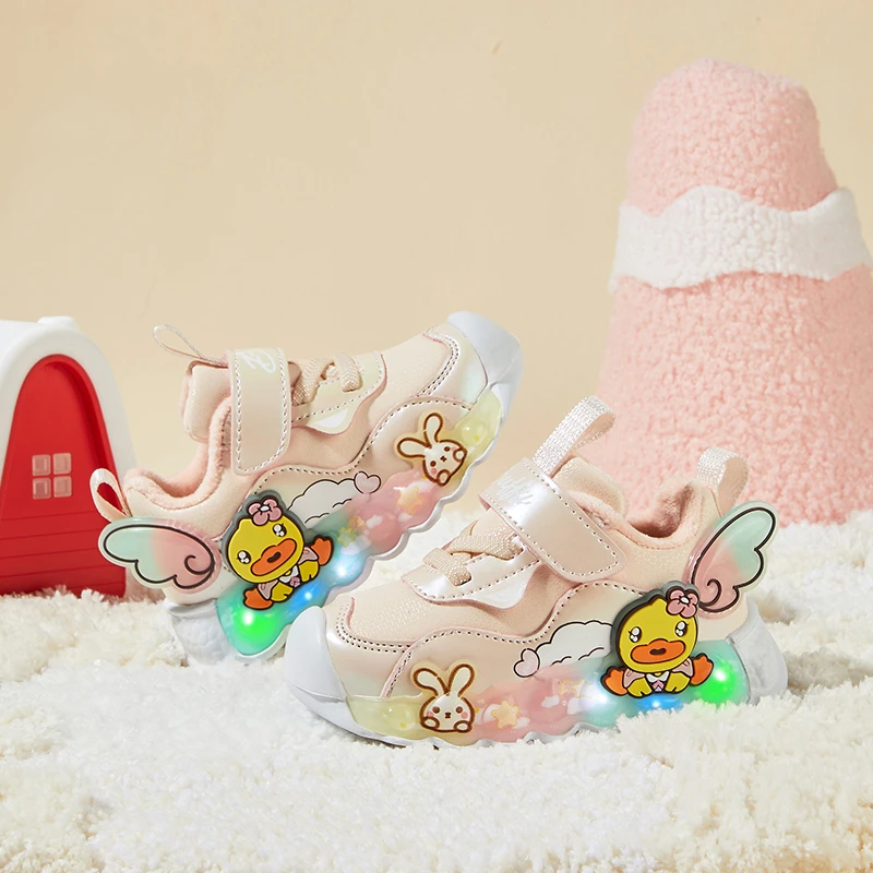 B.Duck小黄鸭童鞋女童二棉加绒儿童运动鞋闪灯学步亮灯鞋冬季保暖
