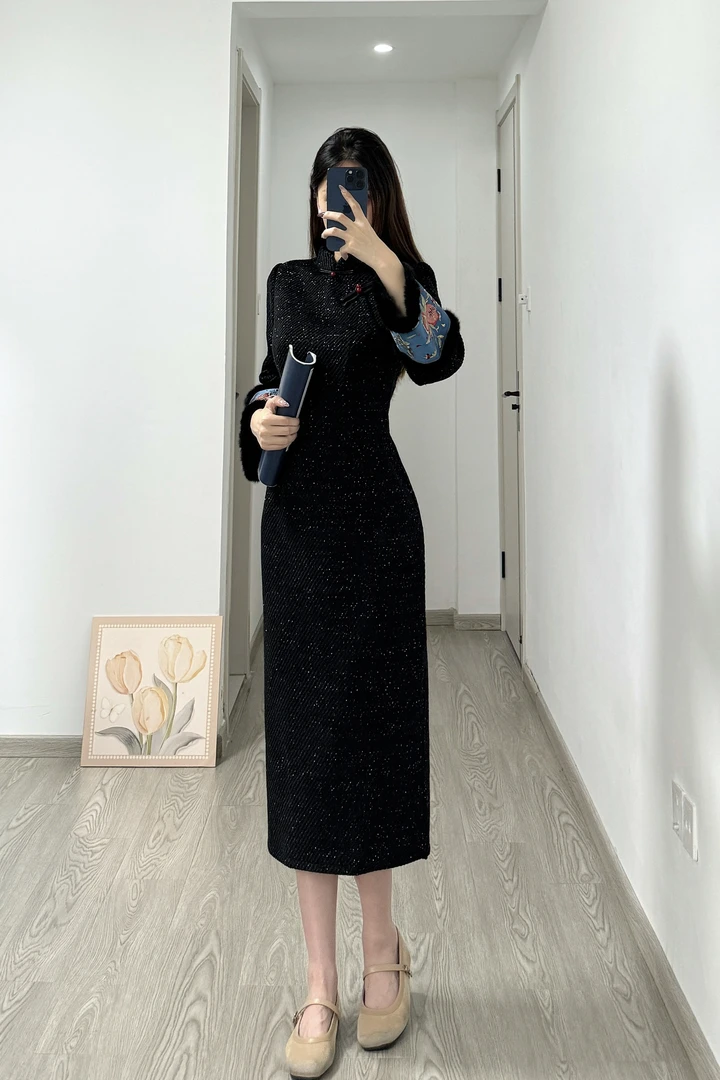 [云间客]苏禾旗袍秋冬新款单层加绒改良款长度约120