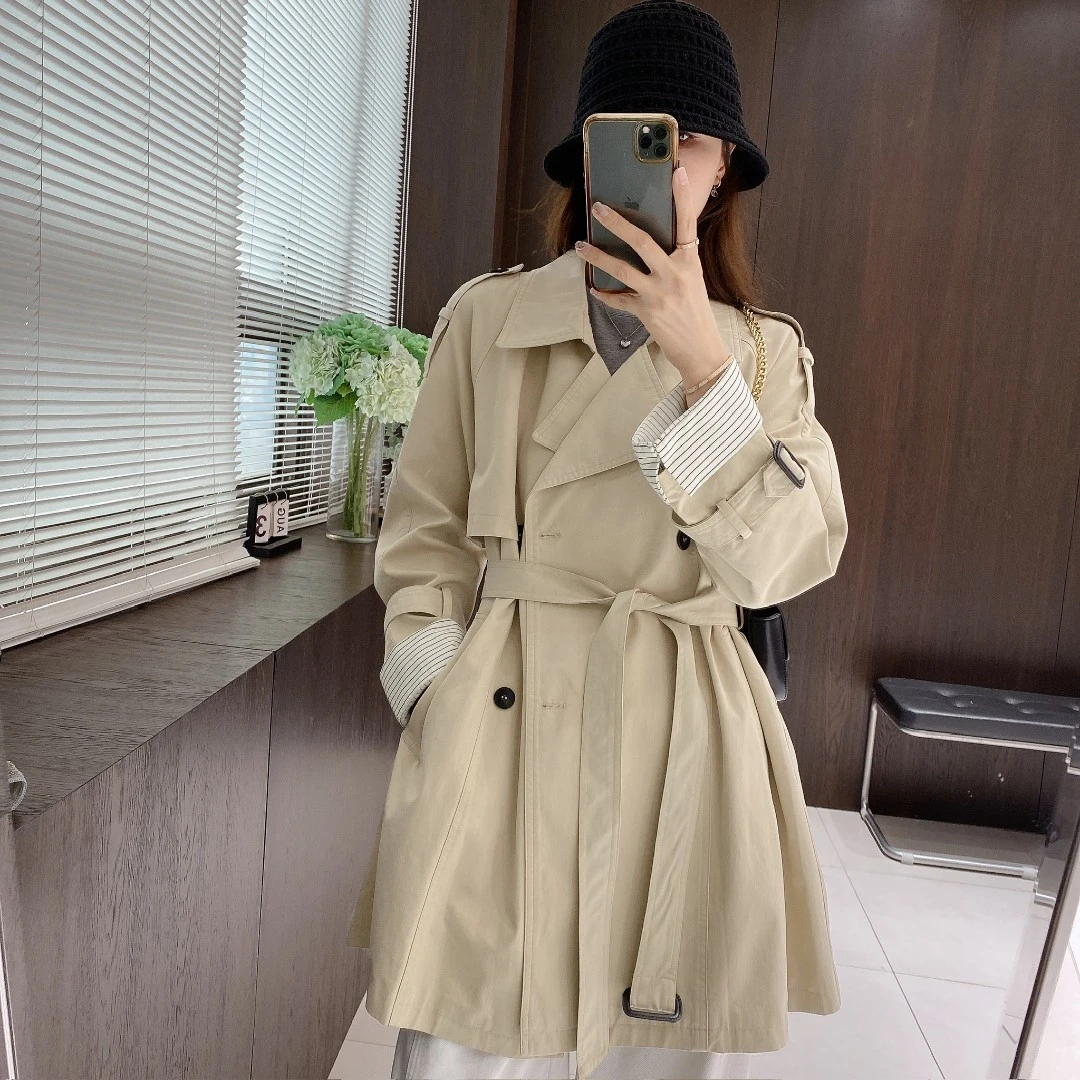 IMFLY金小金自制女装 风衣DYW8795春季气质中长款系带大衣外套