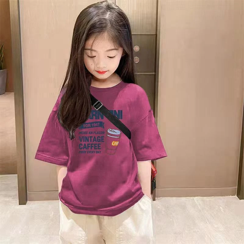 童装女童洋气中大童宽松女孩T恤上衣服儿童棉短袖夏季T休闲欧若风