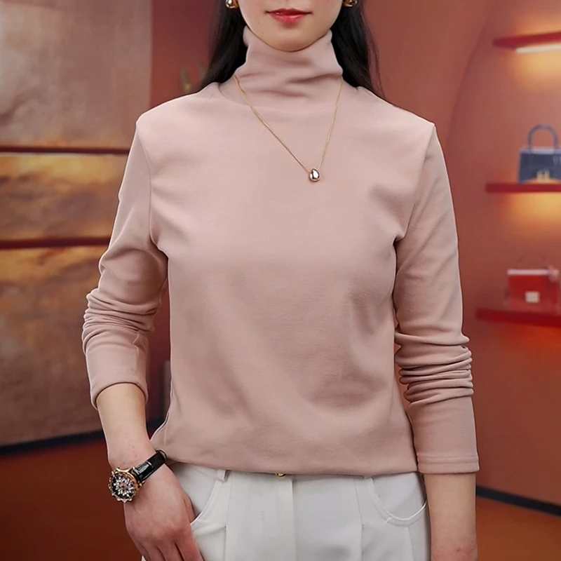 秋冬加绒加厚双面绒一体绒高领打底衫女内搭可外穿洋气德绒澳绒