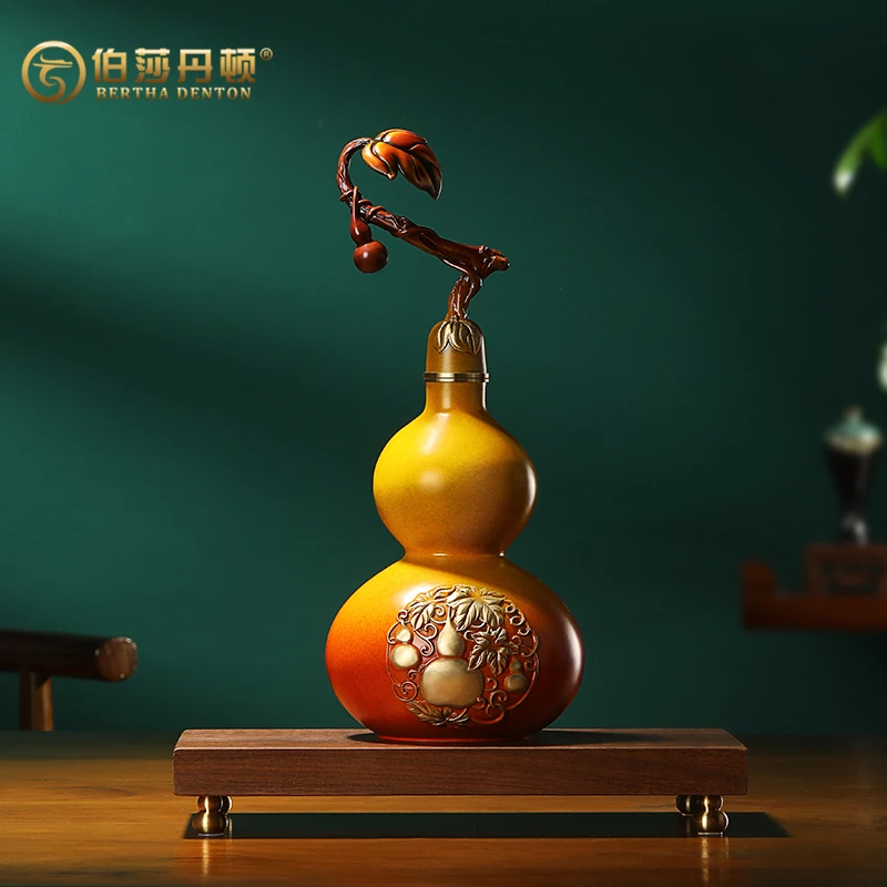 伯莎丹顿五福临门铜葫芦摆件新房客厅装饰品酒柜装饰摆件开学礼物
