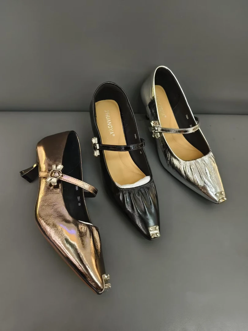 2025春夏季新款真皮尖头高跟鞋女鞋