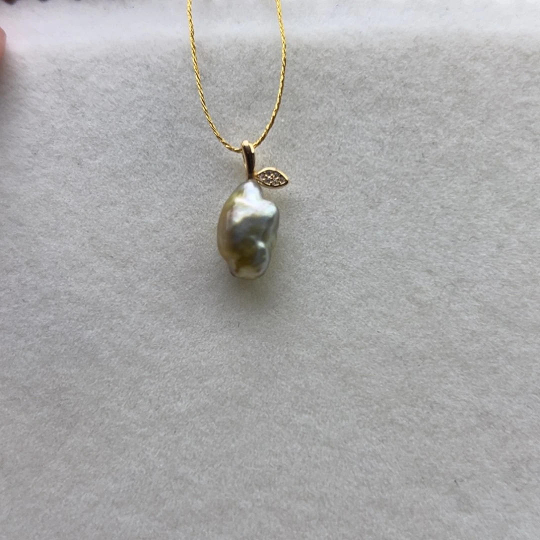 银S925镶嵌吊坠(不含链)海水珍珠海水金珠keshi叶子