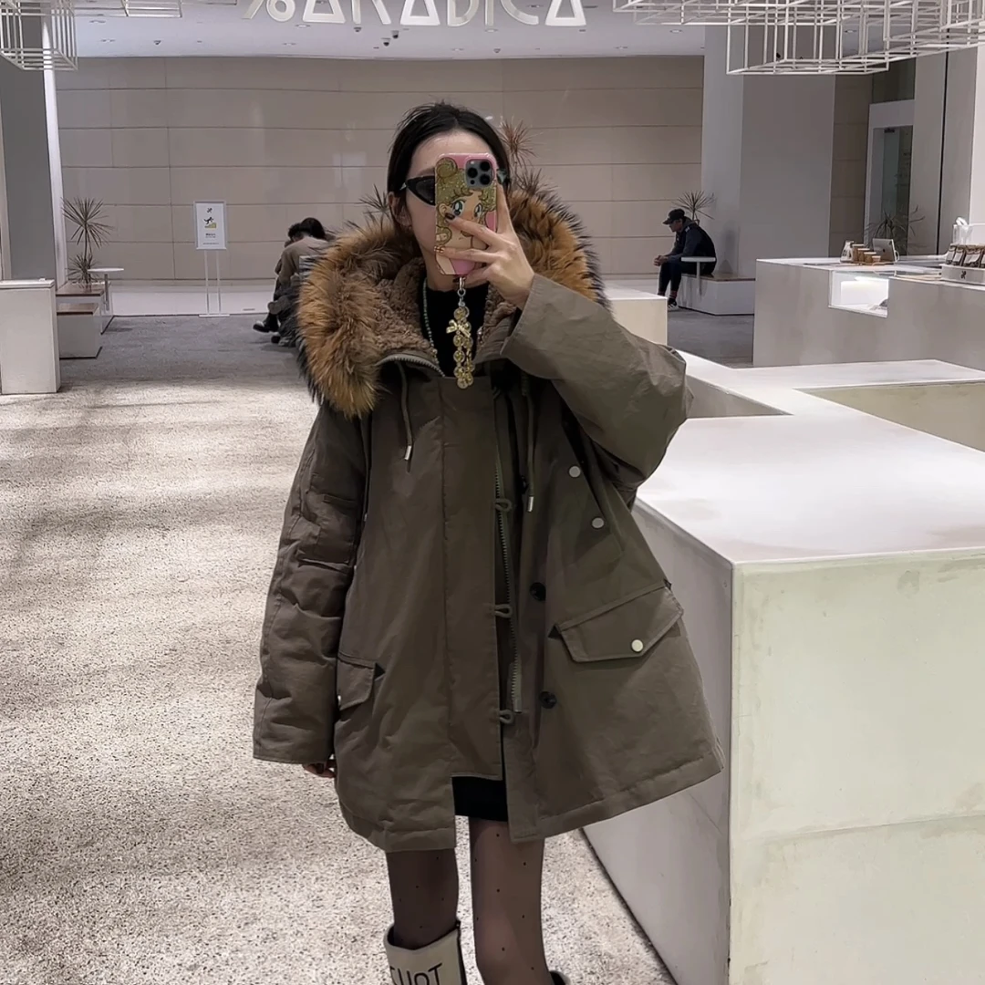 【冬日阳光】穿搭控大兜帽设计工装风轻盈保暖时尚派克羽绒服女冬