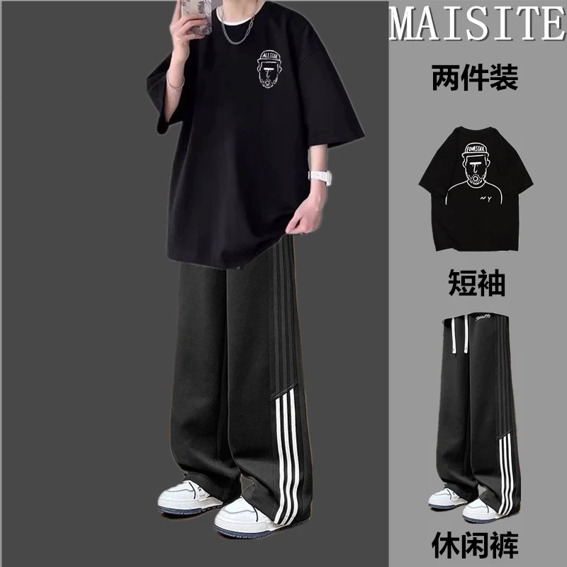 高质量短袖夏季休闲裤套装舒适宽松潮流男款
