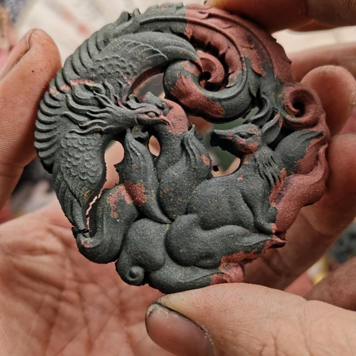 泥塑蓝药师香方双色九尾凤凰微瑕福利价