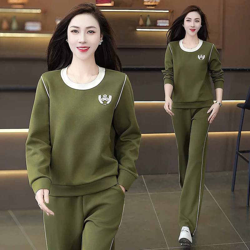 减龄圆领撞色气质女装卫衣两件套春秋季上新款宽松直筒裤显瘦套装