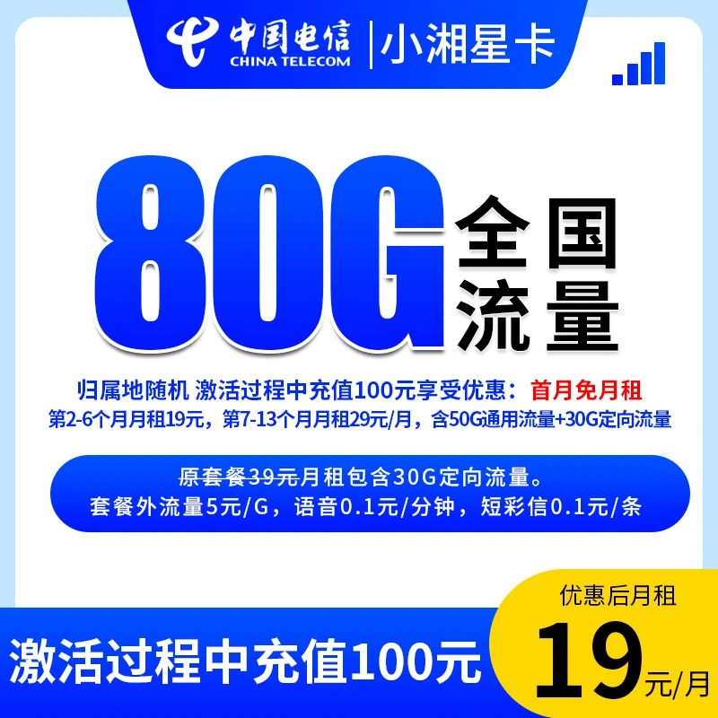 【小湘星卡-发全国】大流量卡电话卡不限速5G网卡官方手机卡