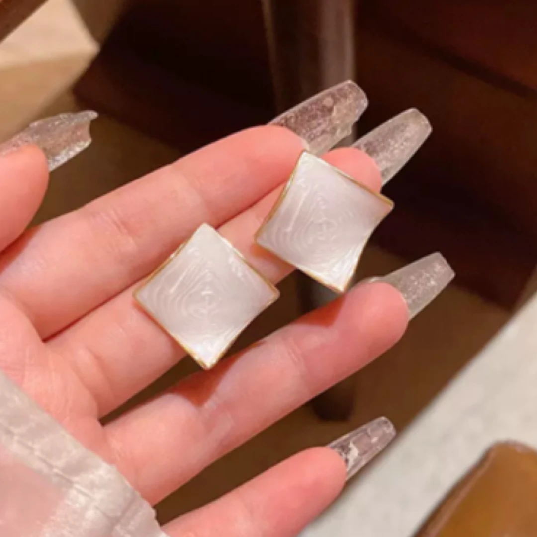 铜合金耳饰 韩系简约气质滴釉纹理小众几何形耳环ins潮时尚百搭