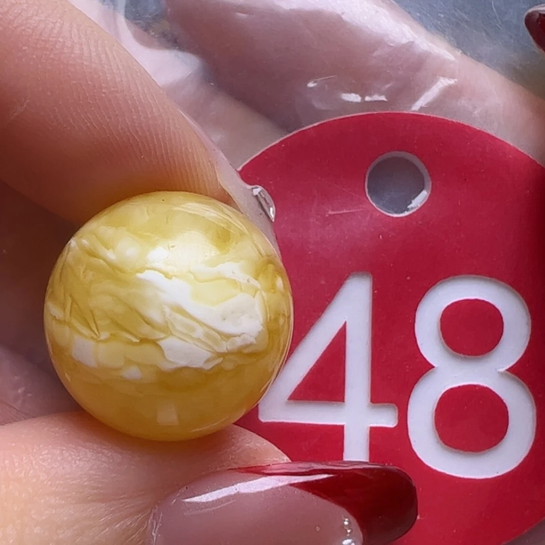 蜜蜡未镶嵌珠宝奇石微瑕16mm金瓷白圆珠