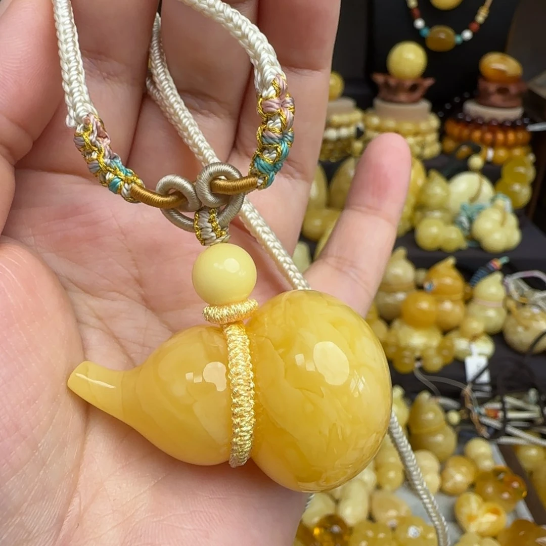 未镶嵌套链琥珀天然焦皮料蜜蜡葫芦吊坠