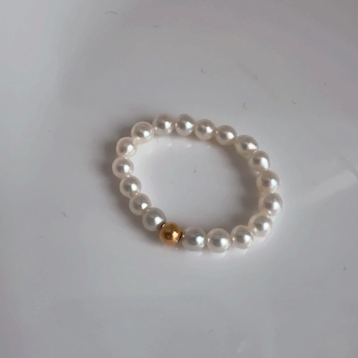 淡水珍珠戒指18K金镶嵌