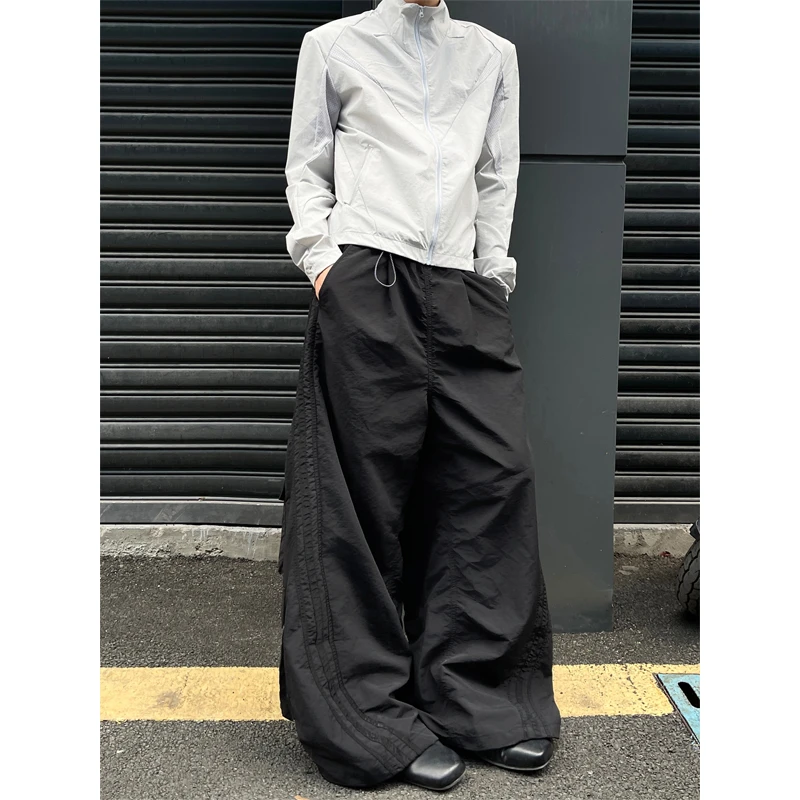 速干中性多口袋伞兵工装裤男女cleanfit条纹情侣宽松阔腿裤潮裤子