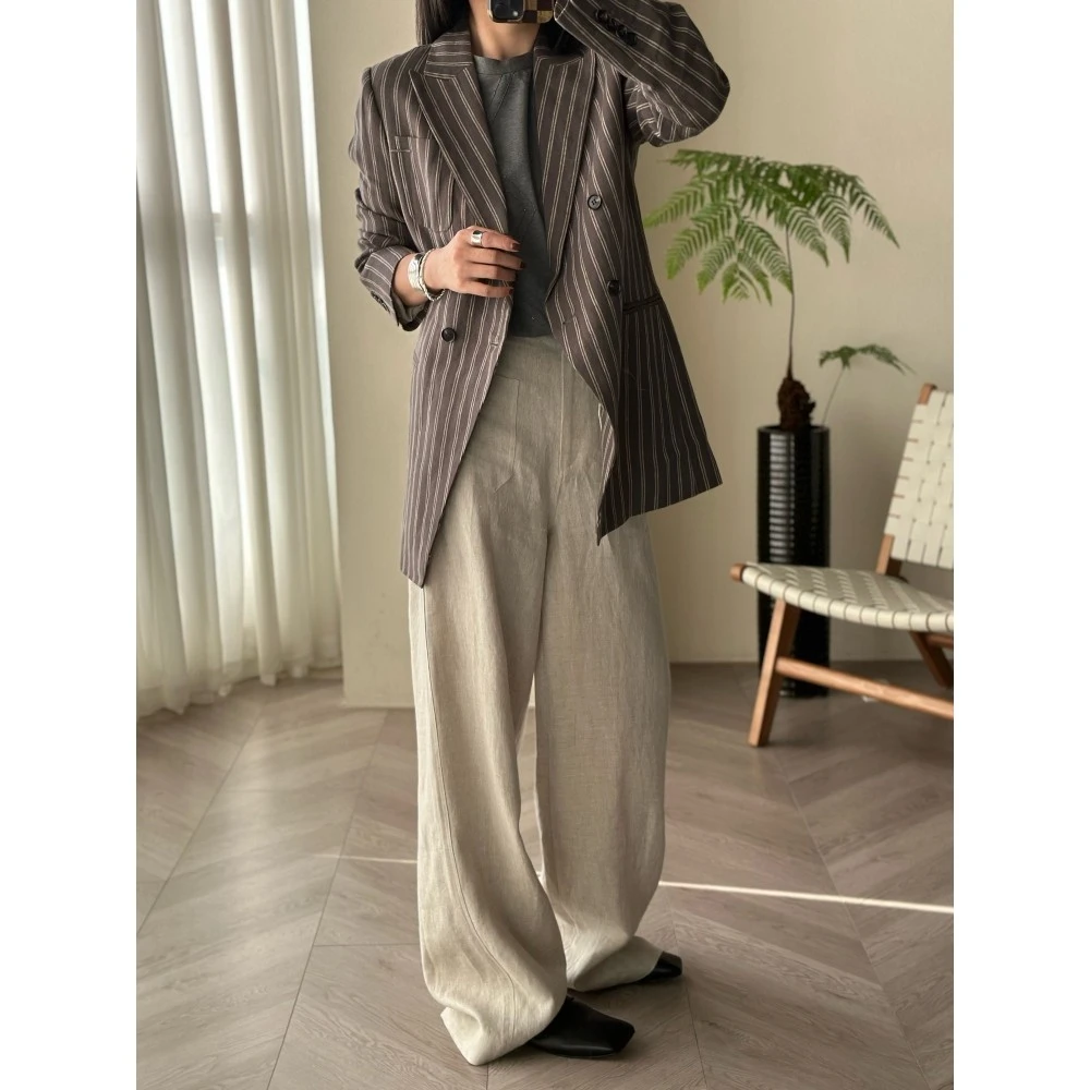 TOFOD  松驰闲适调性 定织定染 条纹休闲宽松廓形西装外套584S