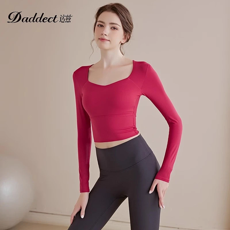 瑜伽服带胸垫长袖瑜伽上衣普拉提训练服健身服女款运动t恤跳操