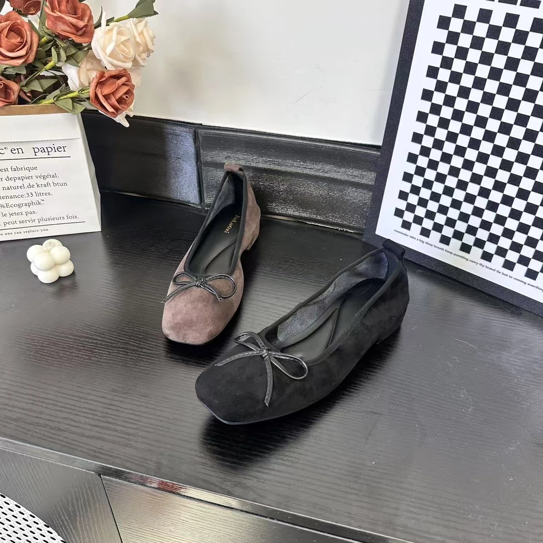 春季新品时尚百搭法式复古蝴蝶结单鞋女舒适软底浅口冷粘工艺5298