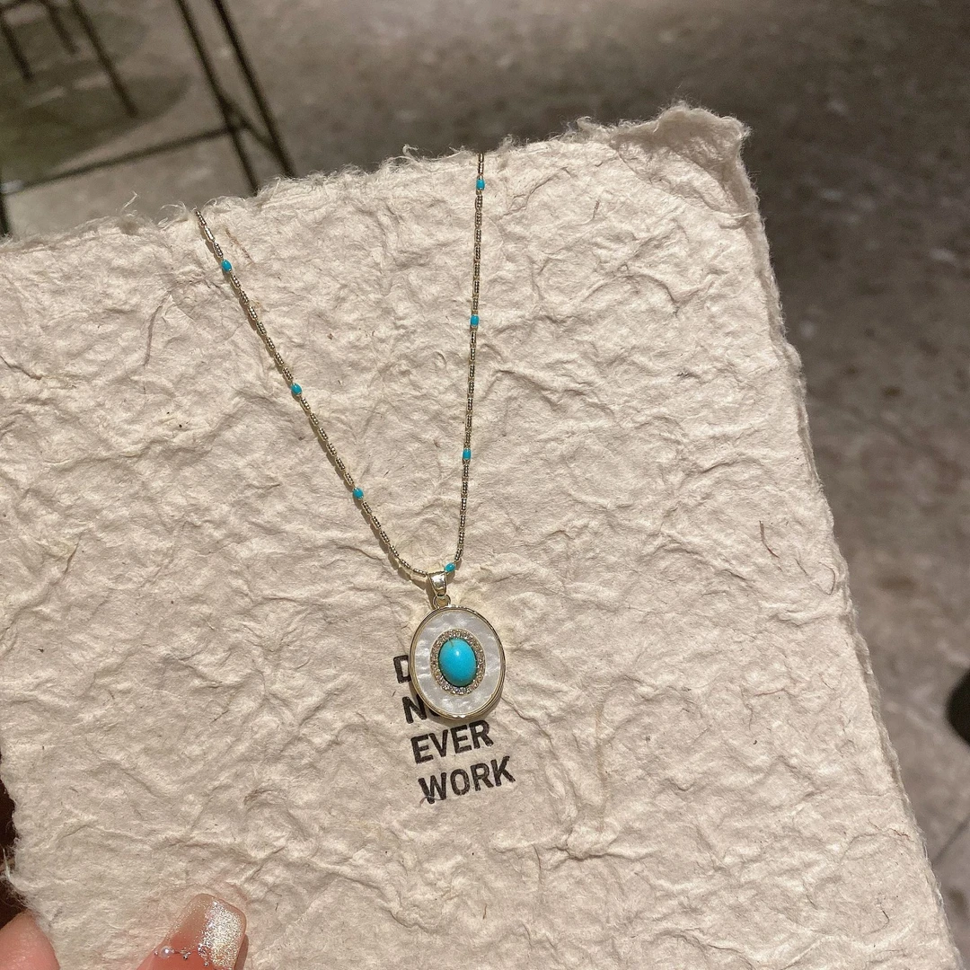 铜贝壳项链 设计感法式椭圆叠戴项链女复古轻奢优雅颈链锁骨链