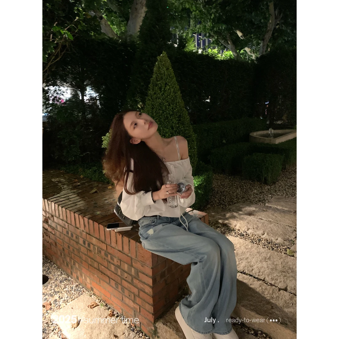 SUNONEONE 露肩宽松长袖T恤女夏季显瘦一字肩百搭防晒罩衫H1221C