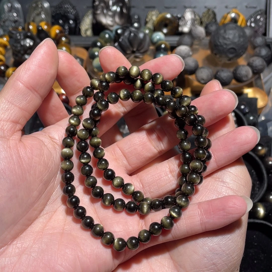 黑曜岩手串未镶嵌加*