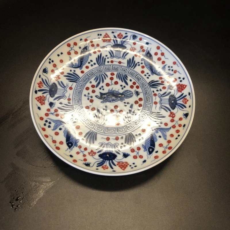 1.2/N400520/01213/青花釉里红鱼澡纹壶承/直径17.7/高2.9