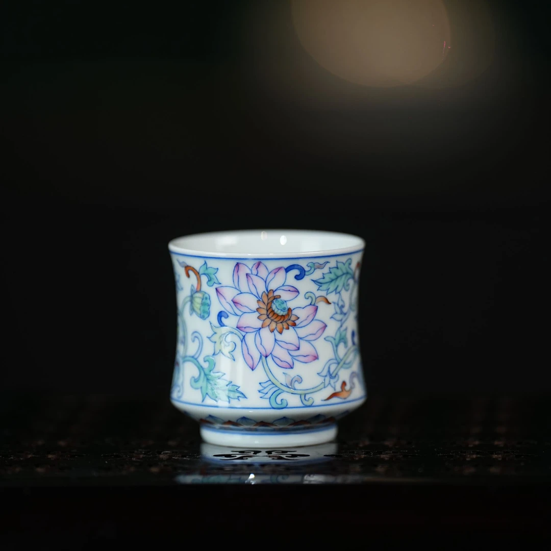 占春生窑丨斗彩主人杯缠枝杯80ML景德镇瓷器纯手工手绘茶杯茶具